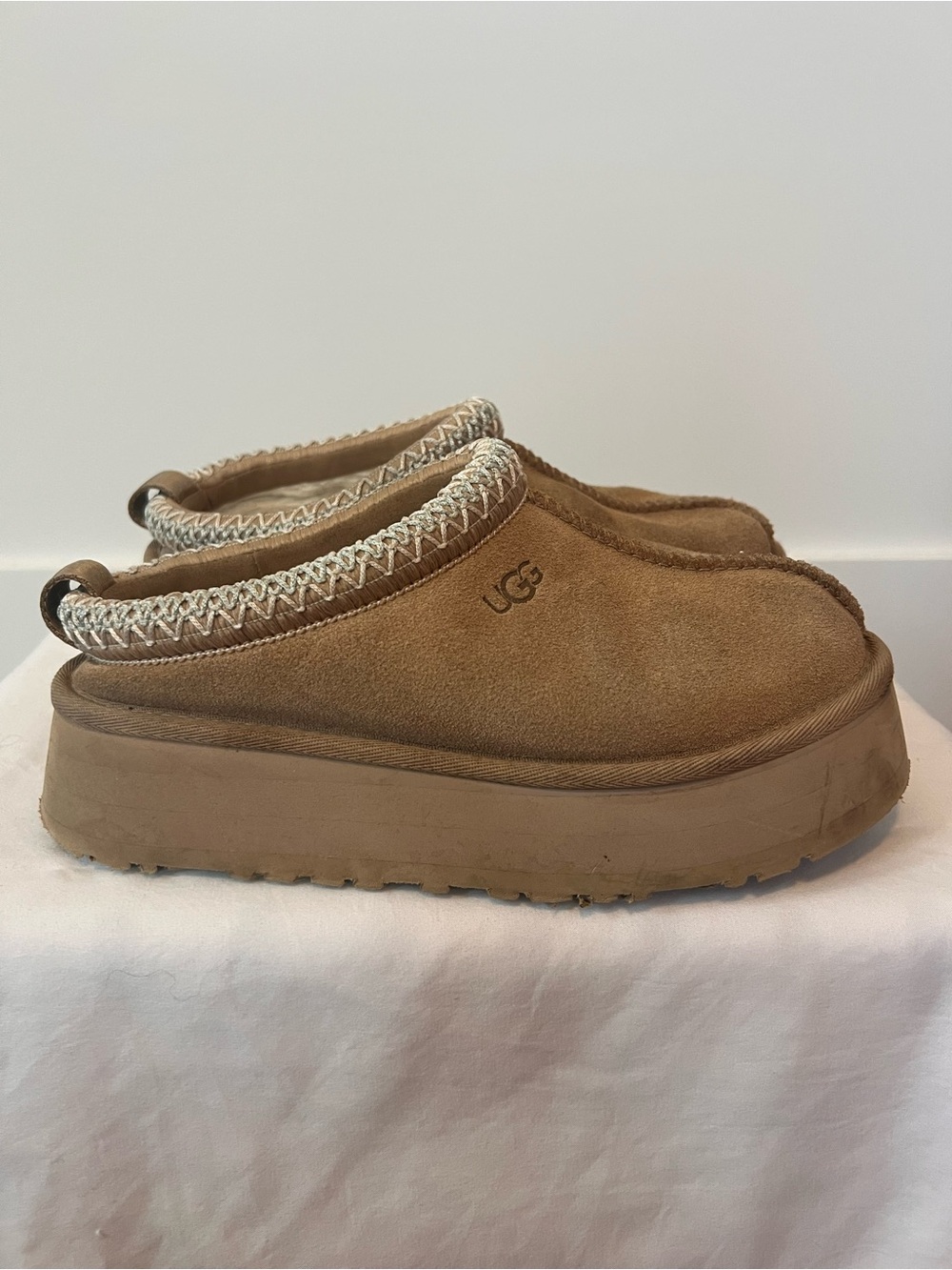 UGG Women's Tan Suede Platform Clog Mules